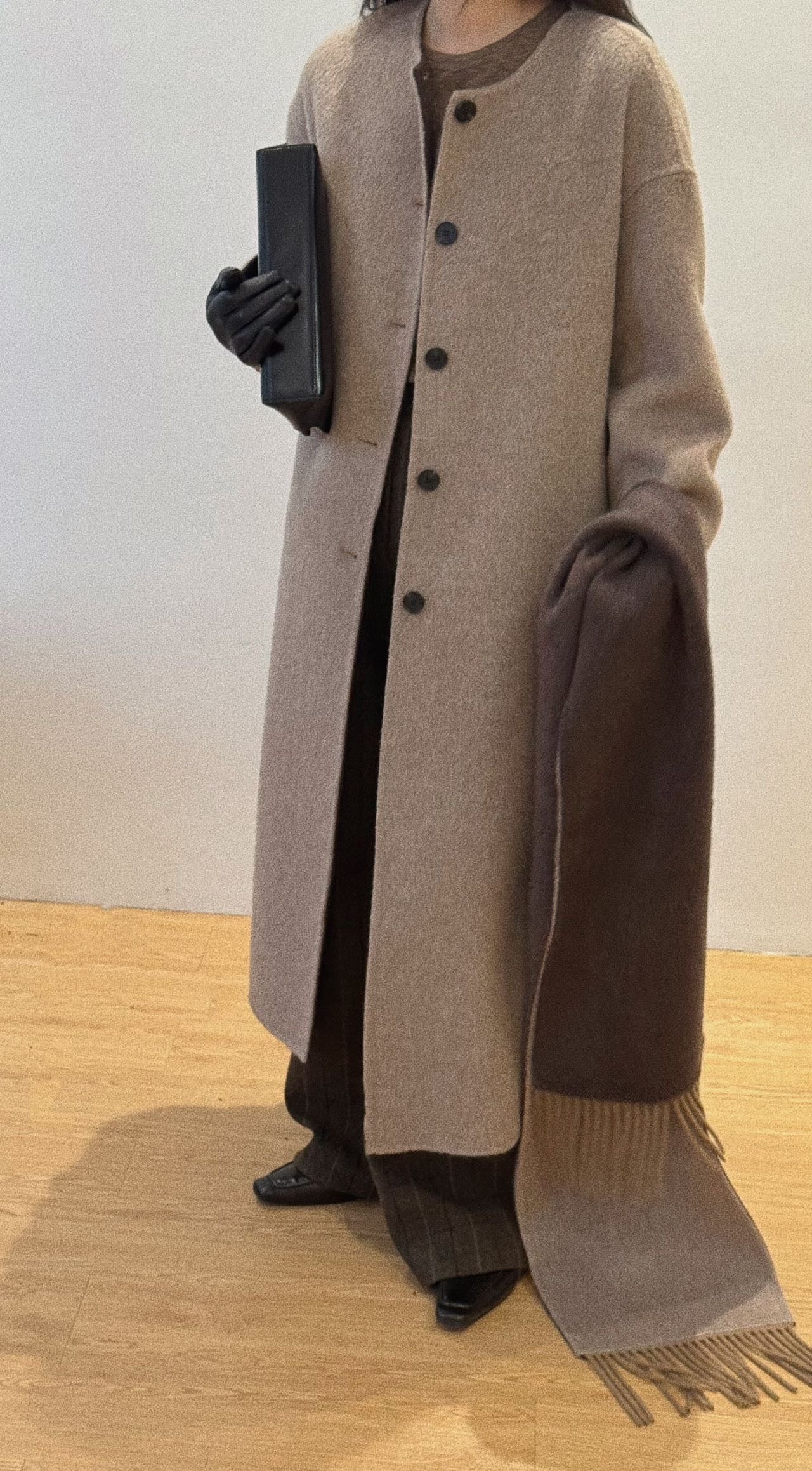 Mara Beige Wool Scarf Coat