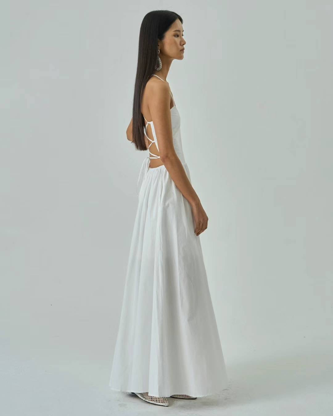 Lena White Cotton Maxi Dress