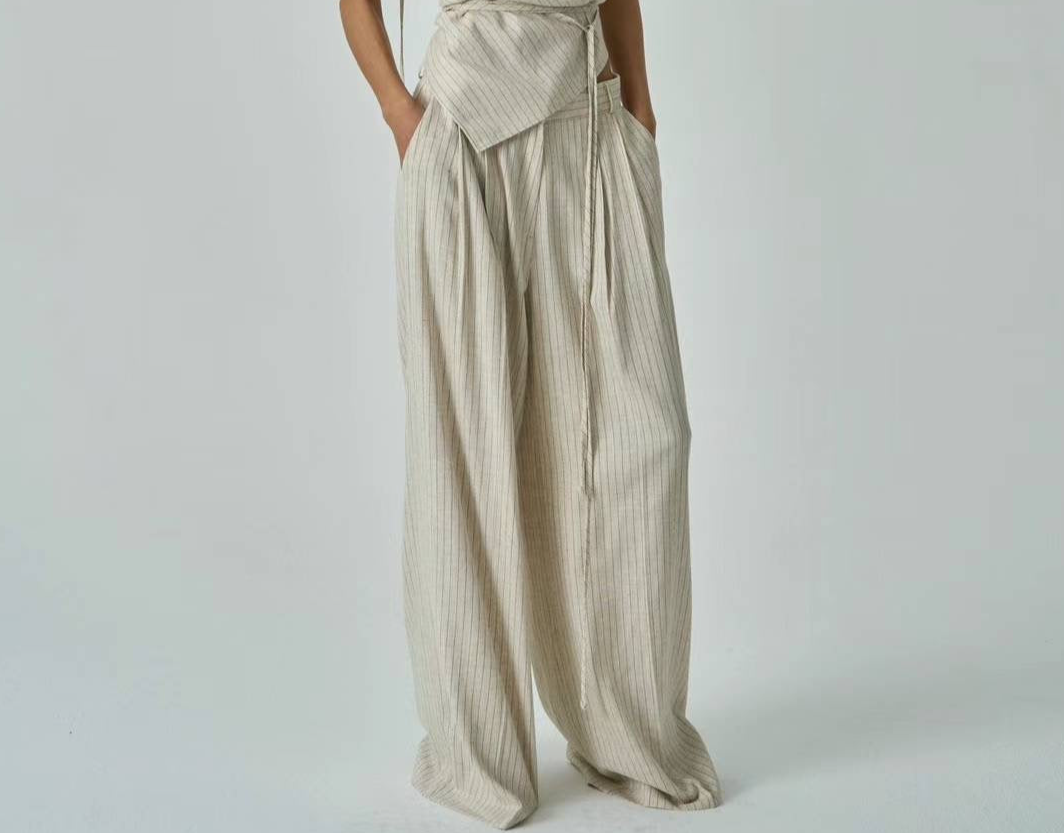 Iris Linen Beige Stripe Trousers