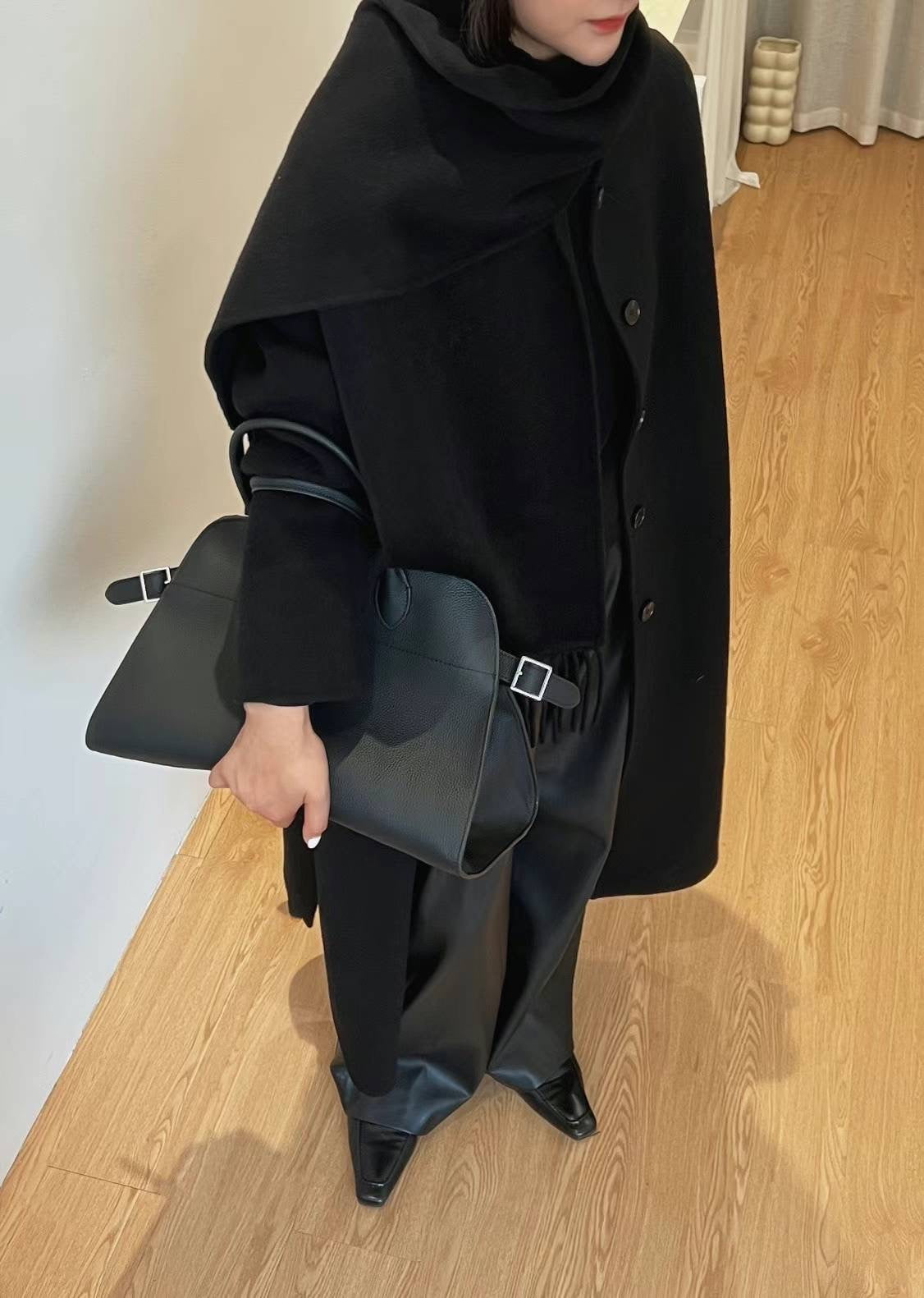 Mara Black Wool Scarf Coat