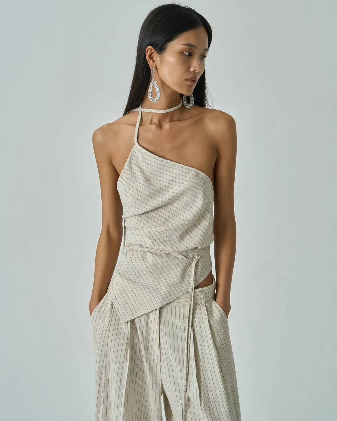 Luna Beige Stripe Linen Top