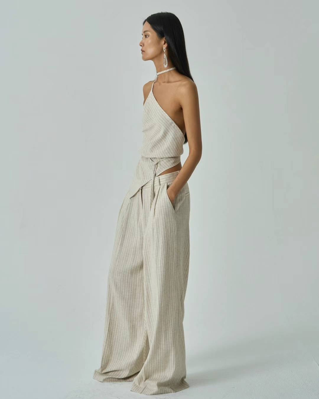 Iris Linen Beige Stripe Trousers