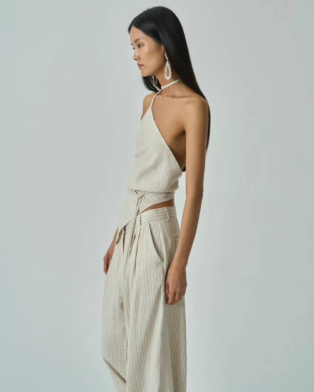 Luna Beige Stripe Linen Top