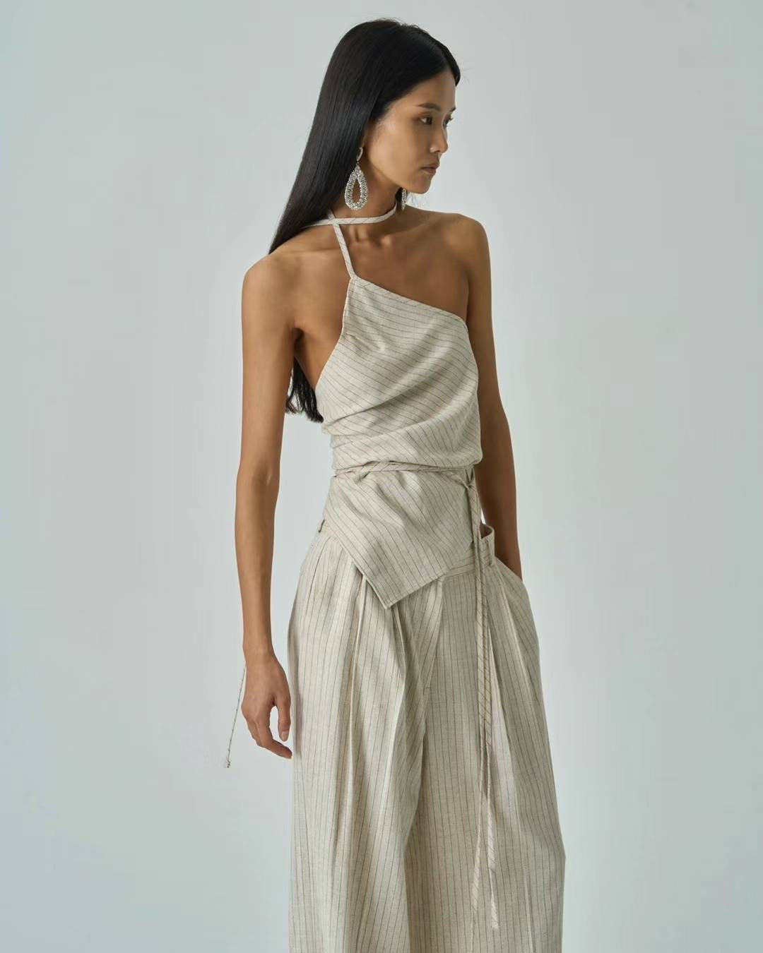 Luna Beige Stripe Linen Top
