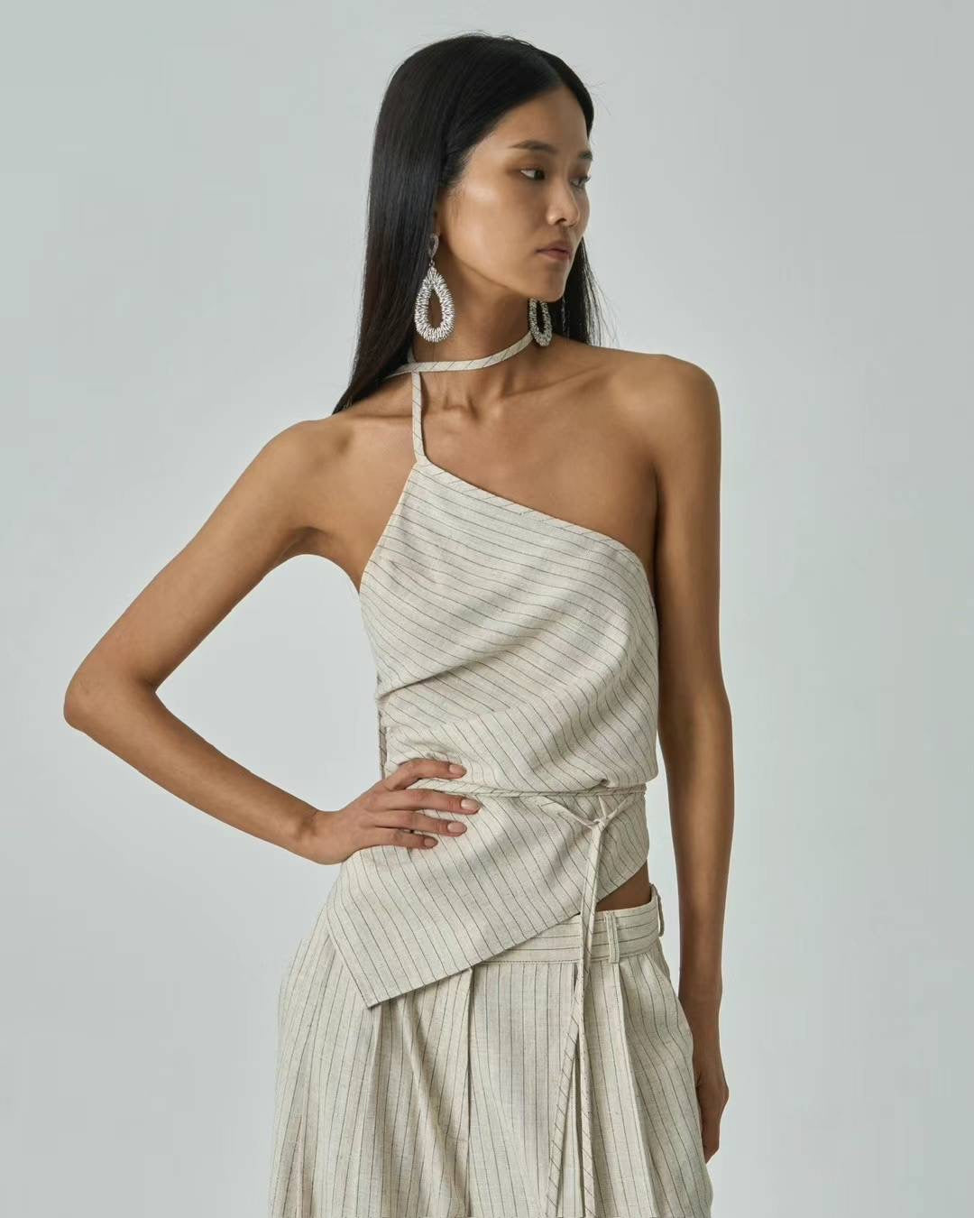 Luna Beige Stripe Linen Top