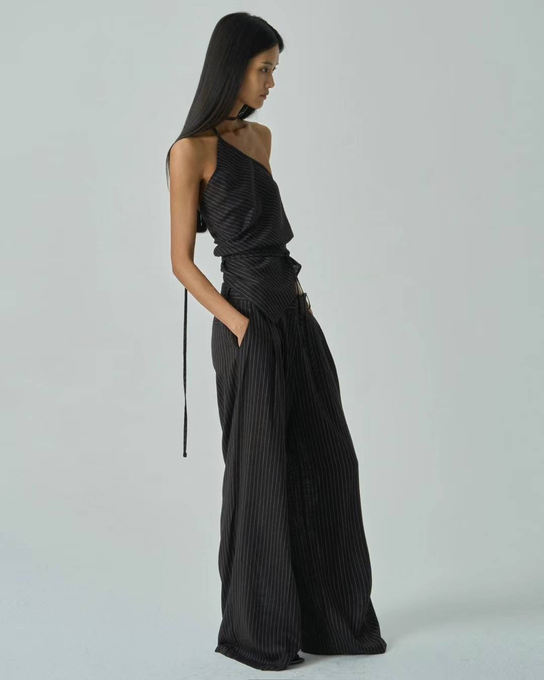 Iris Black Stripe Linen Trousers