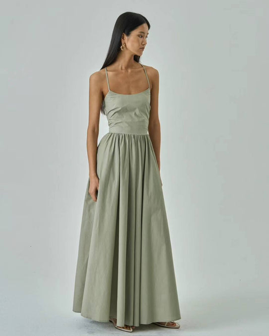 Lena Olive Cotton Maxi Dress