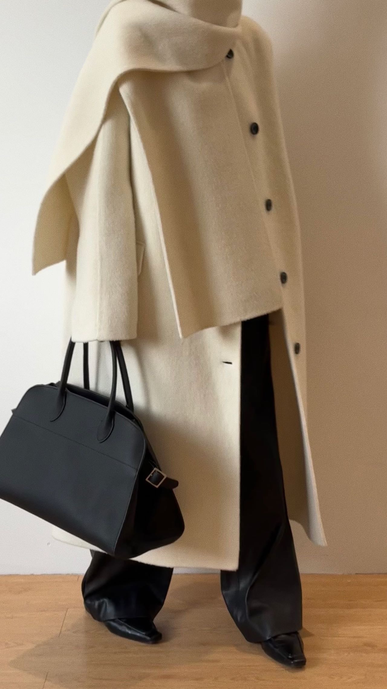Erin Cream Wool Cashmere Blend Scarf Coat
