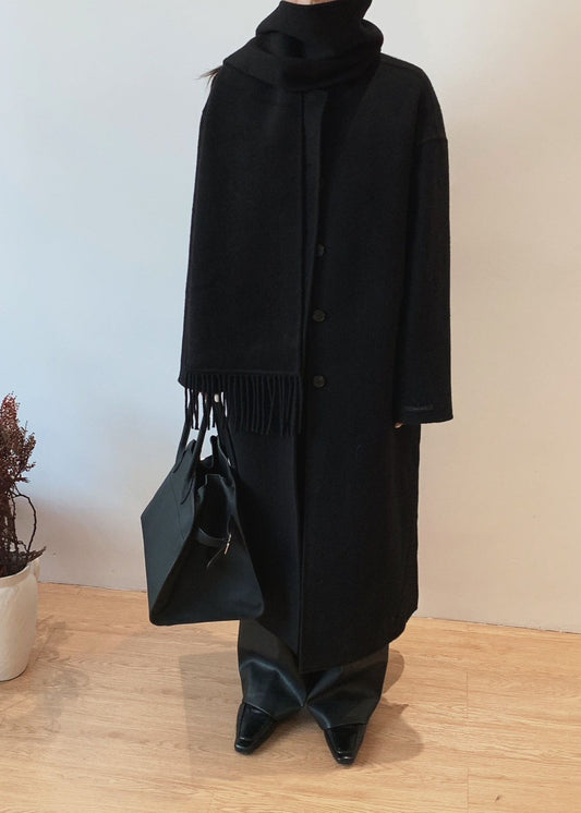 Mara Black Wool Scarf Coat