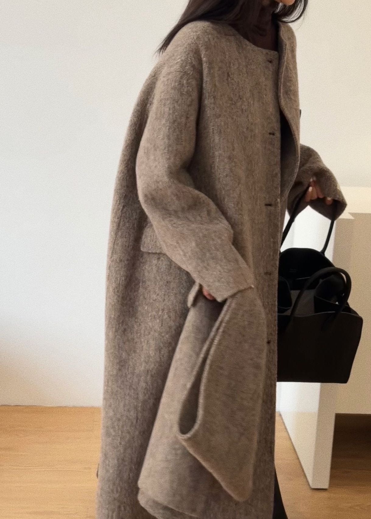 Erin Brown Wool Cashmere Blend Scarf Coat