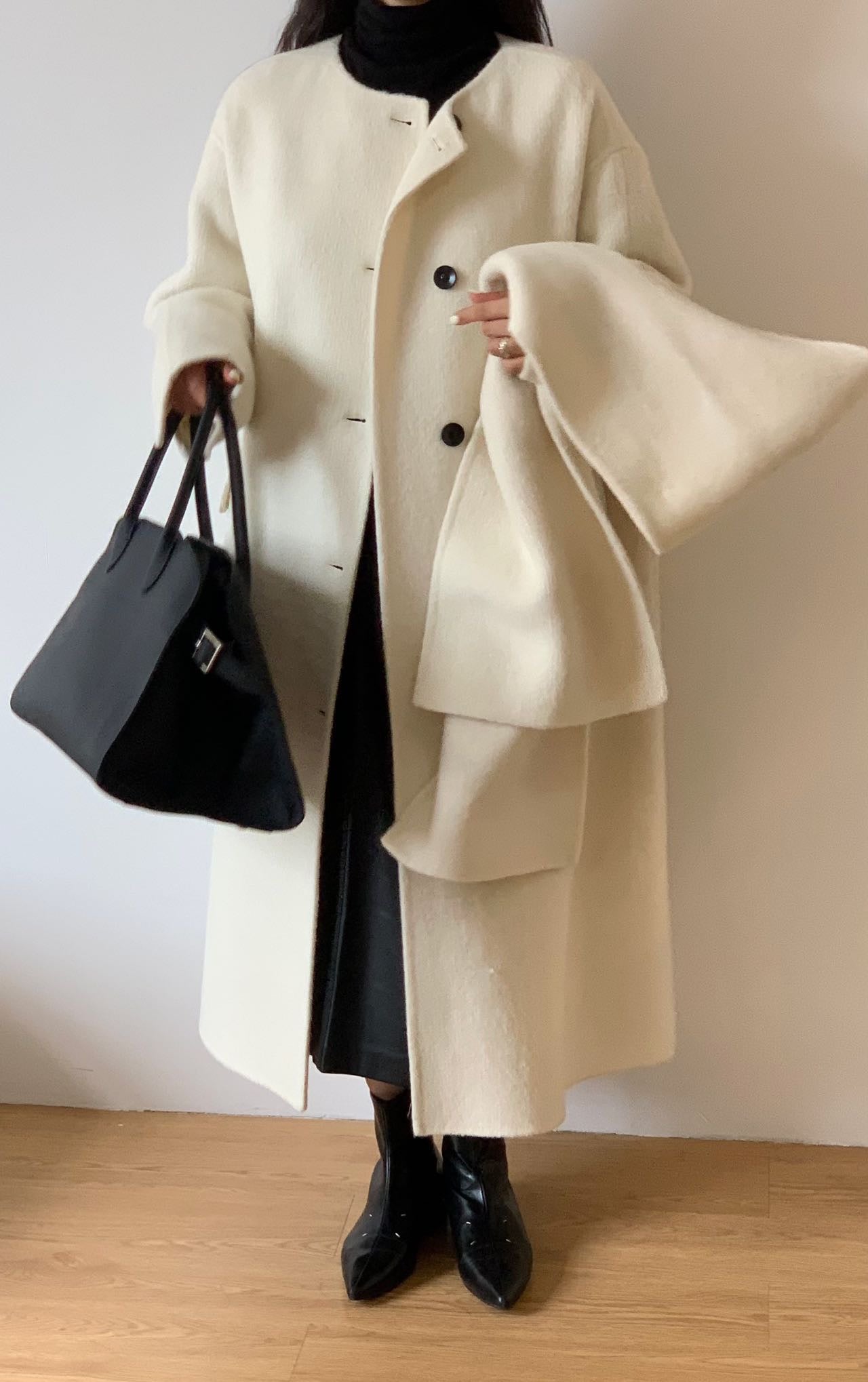 Erin Cream Wool Cashmere Blend Scarf Coat