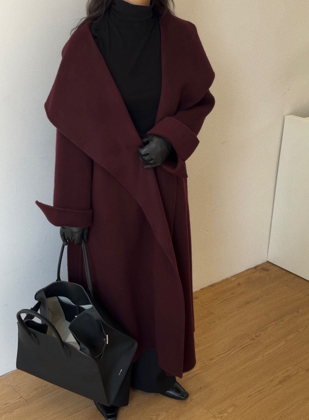 Julia Burgundy Belted Wool Coat