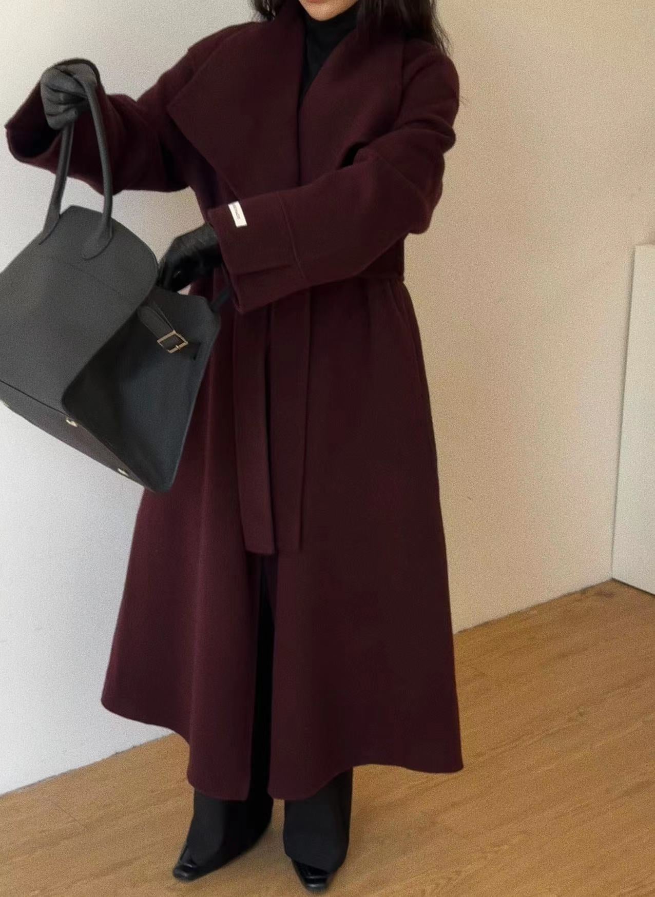 Julia Burgundy Belted Wool Coat