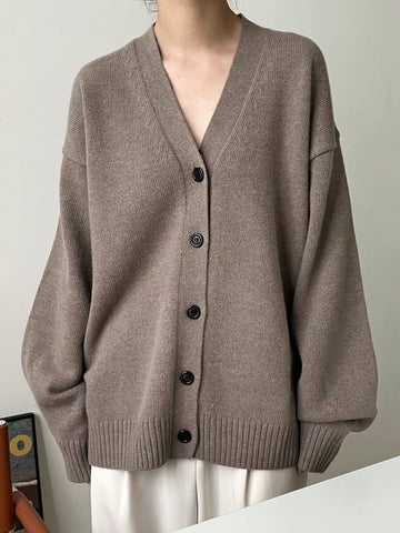 Luna Beige Relaxed Wool Cardigan