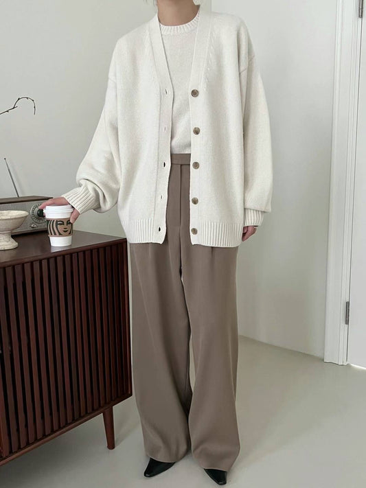 Julie Taupe High Waist Straight Trousers