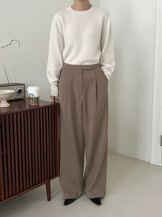 Julie Taupe High Waist Straight Trousers