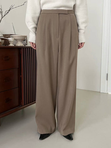 Julie Taupe High Waist Straight Trousers