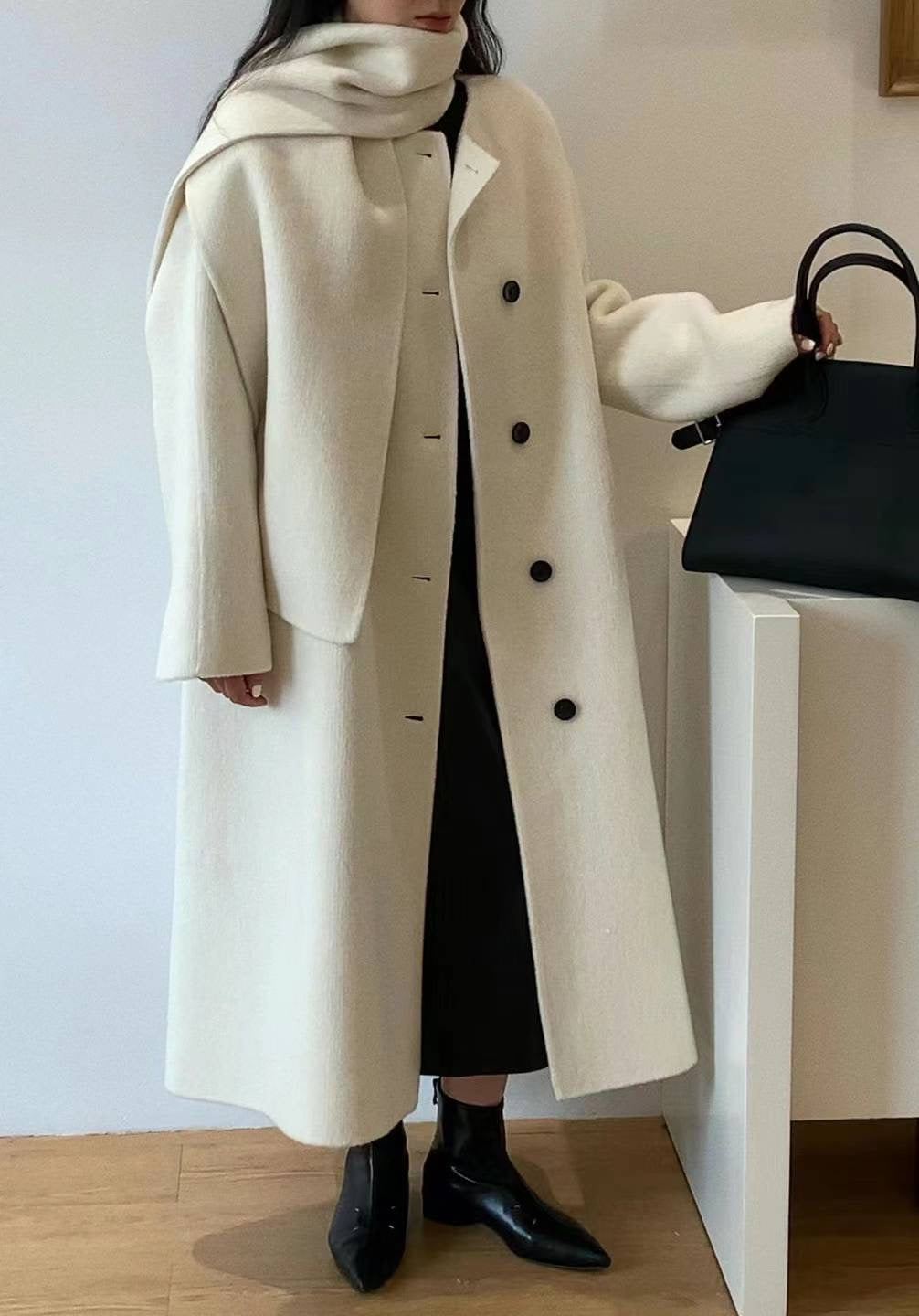 Erin Cream Wool Cashmere Blend Scarf Coat