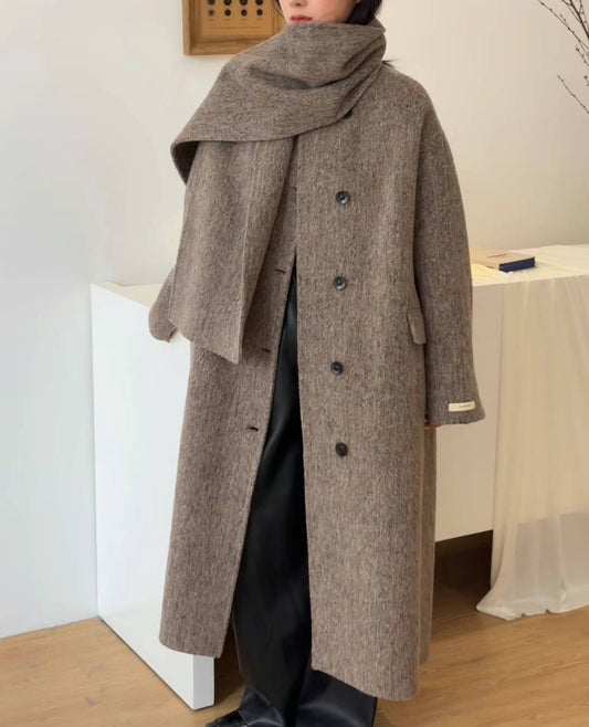 Erin Brown Wool Cashmere Blend Scarf Coat