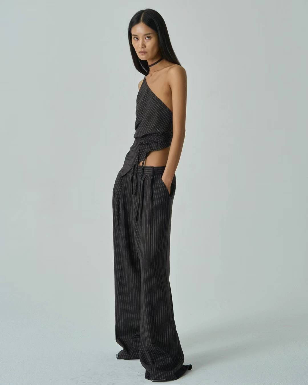 Iris Black Stripe Linen Trousers