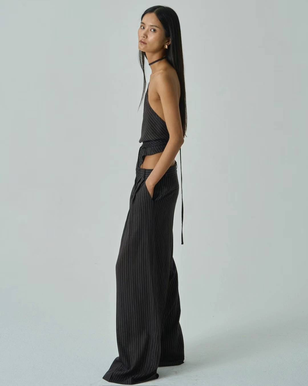 Iris Black Stripe Linen Trousers