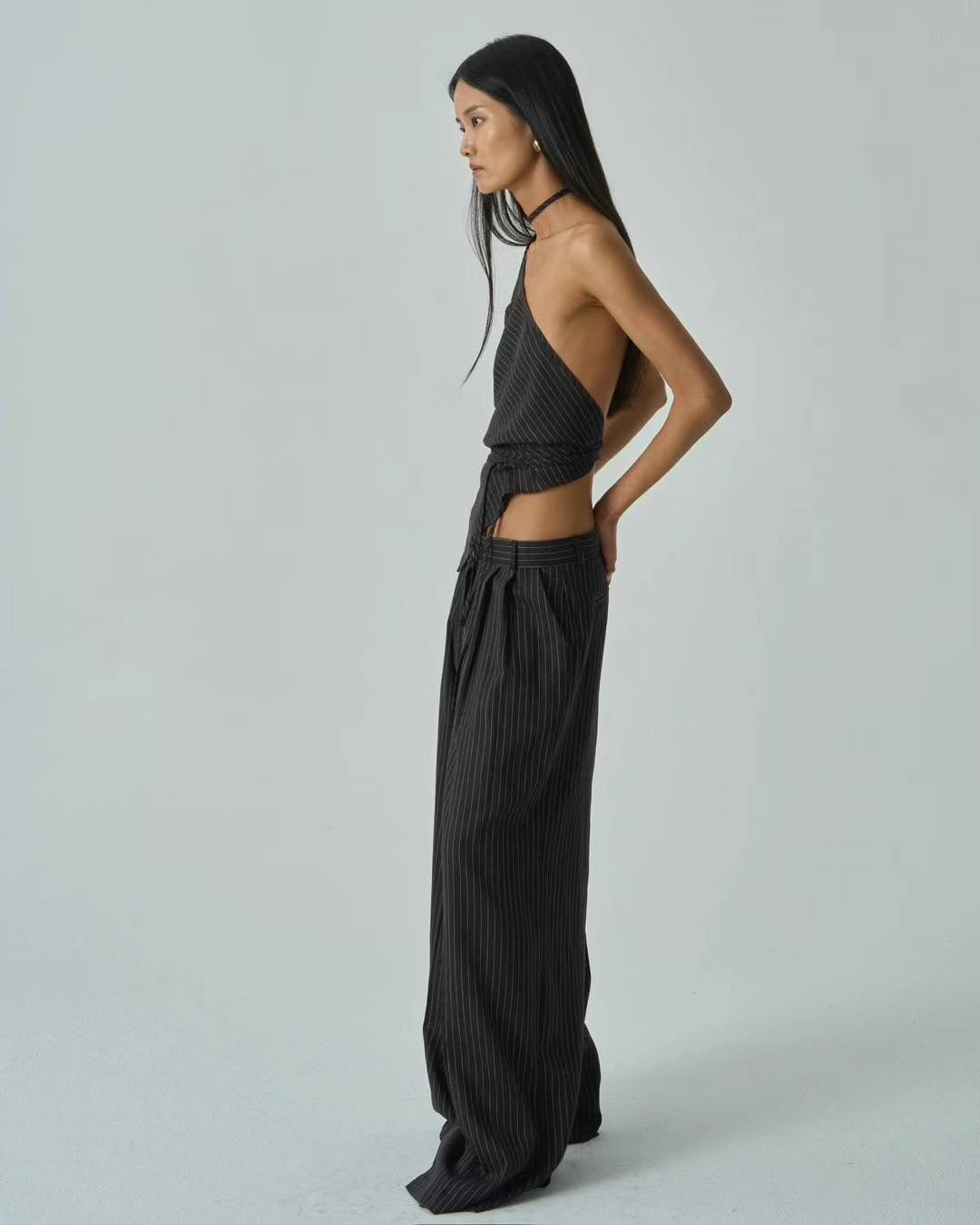 Iris Black Stripe Linen Trousers