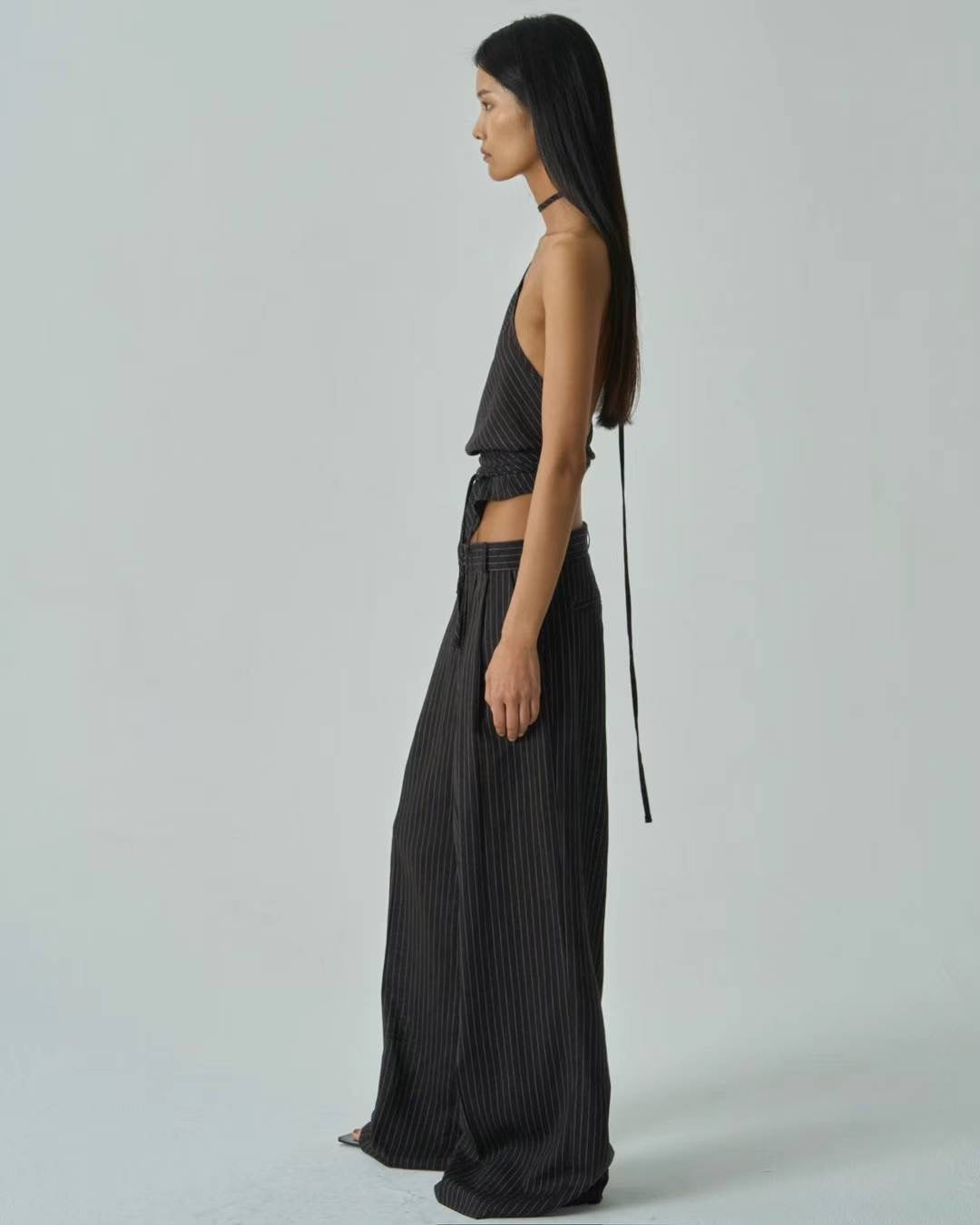 Iris Black Stripe Linen Trousers