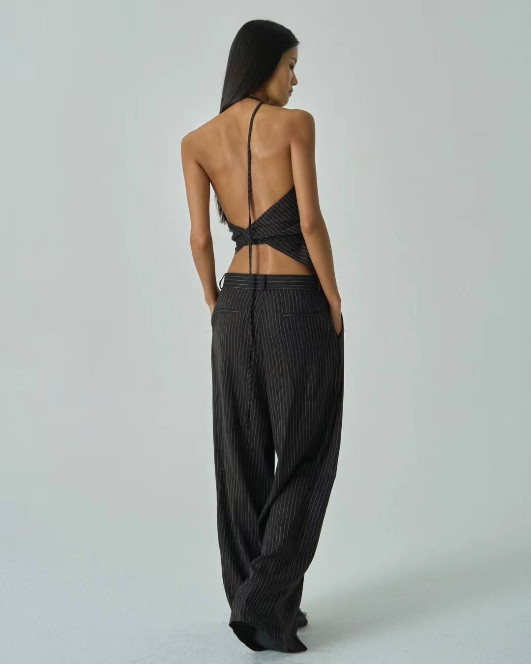 Iris Black Stripe Linen Trousers