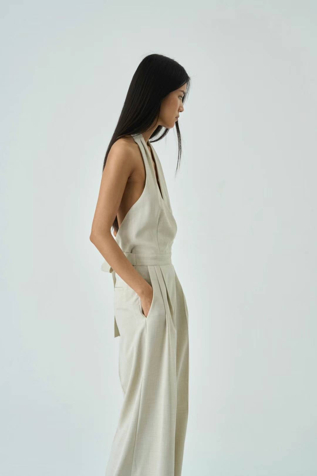Isla Beige Linen Jumpsuit