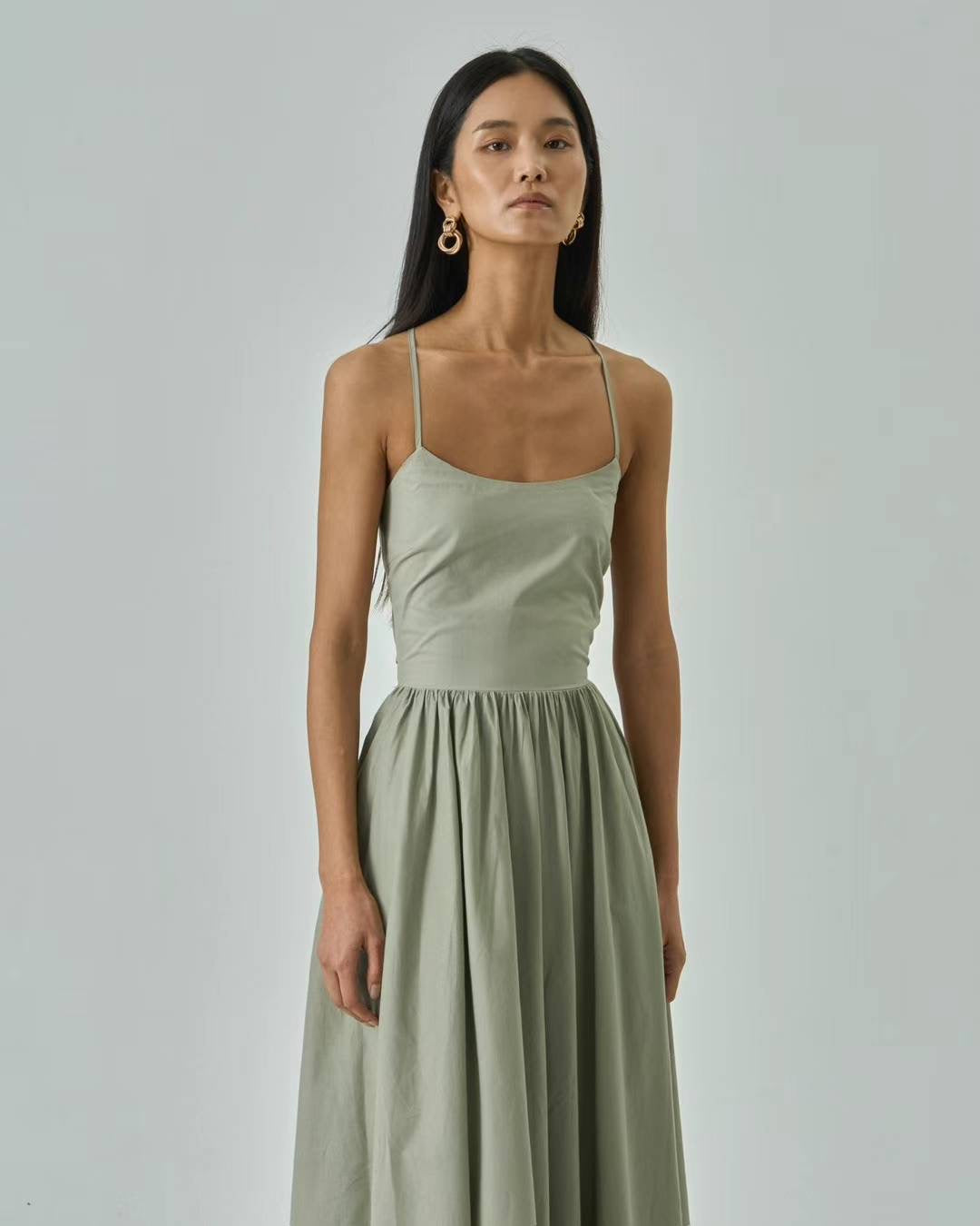 Lena Olive Cotton Maxi Dress