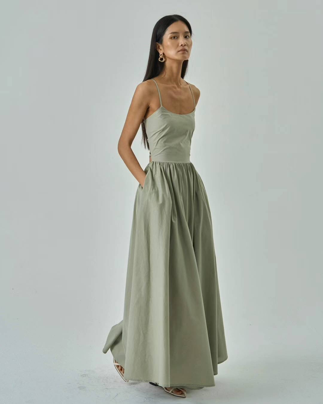 Lena Olive Cotton Maxi Dress
