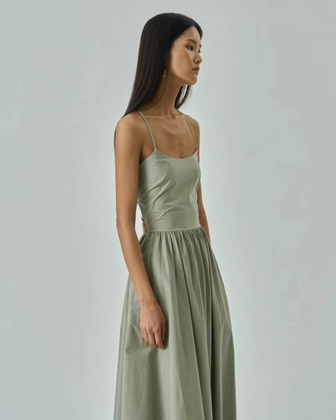Lena Olive Cotton Maxi Dress