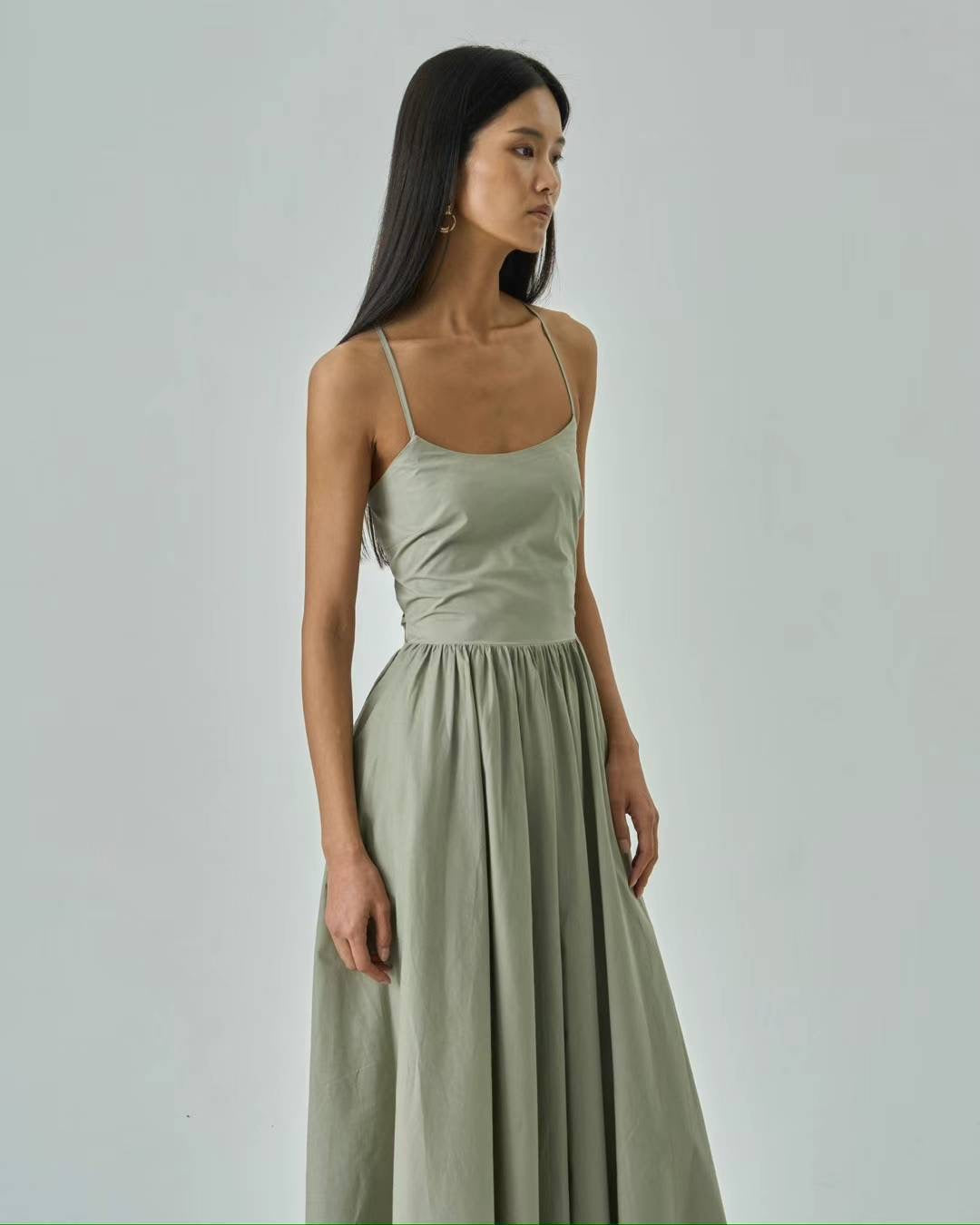 Lena Olive Cotton Maxi Dress