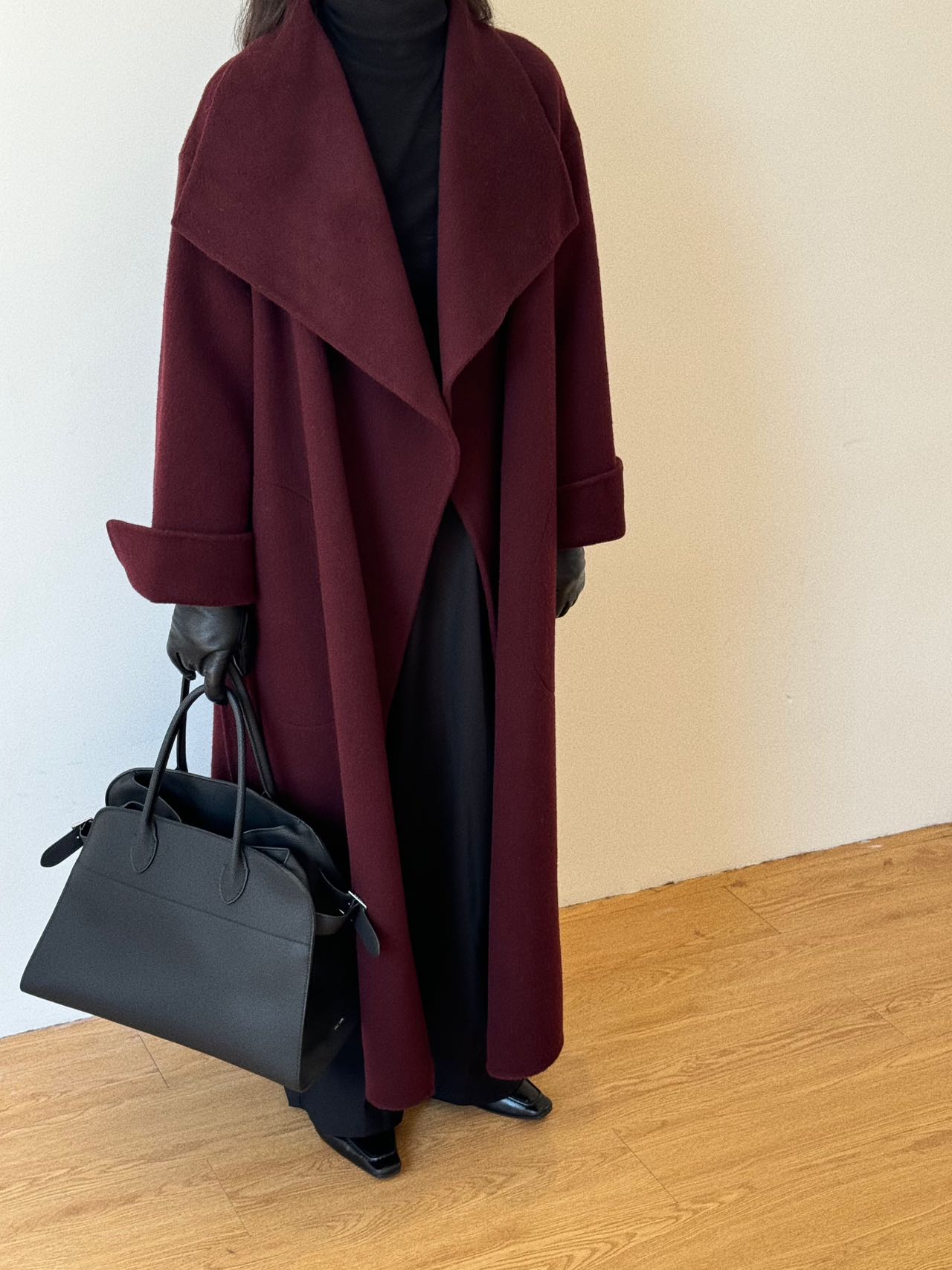 Julia Burgundy Belted Wool Coat