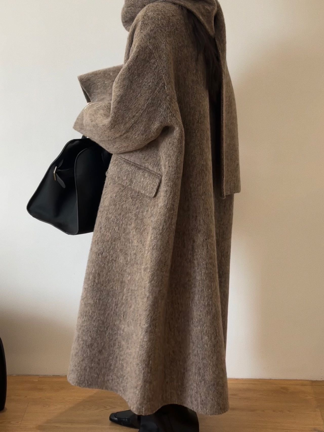 Erin Brown Wool Cashmere Blend Scarf Coat