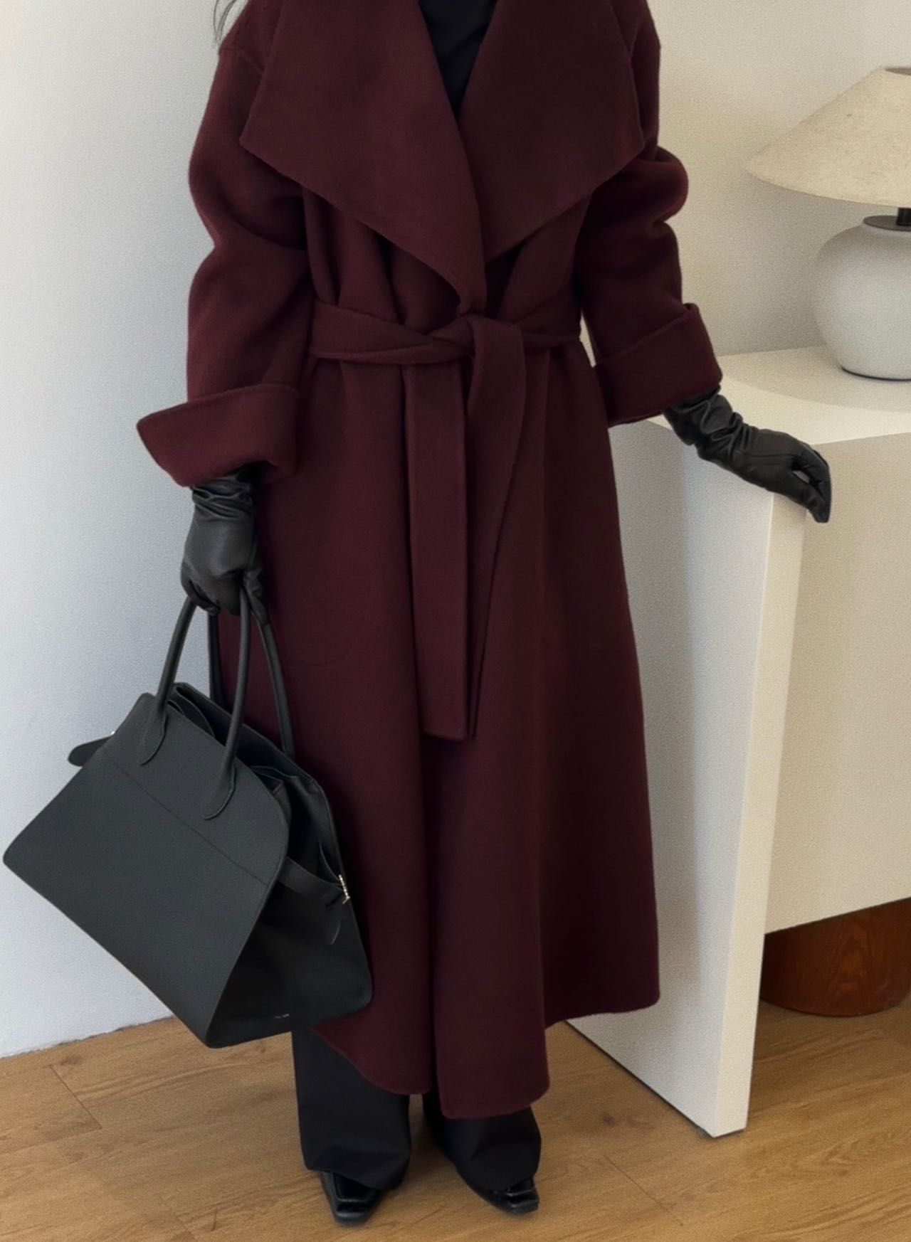 Julia Burgundy Belted Wool Coat