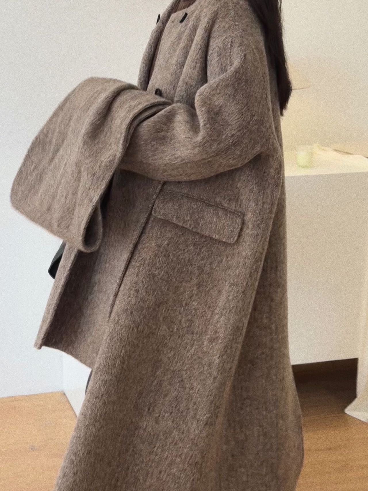 Erin Brown Wool Cashmere Blend Scarf Coat
