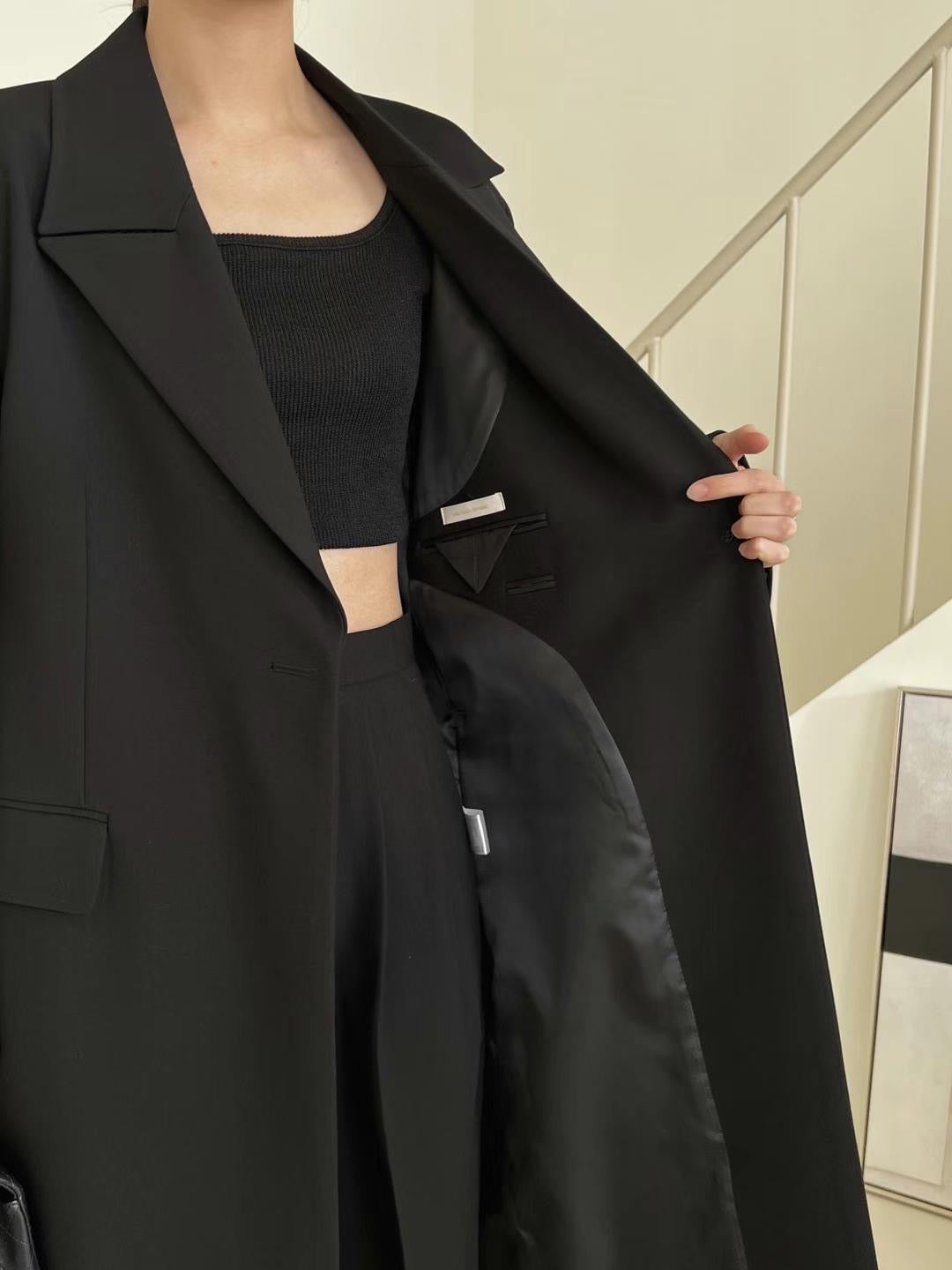 Black Long Shoulder Padded Coat