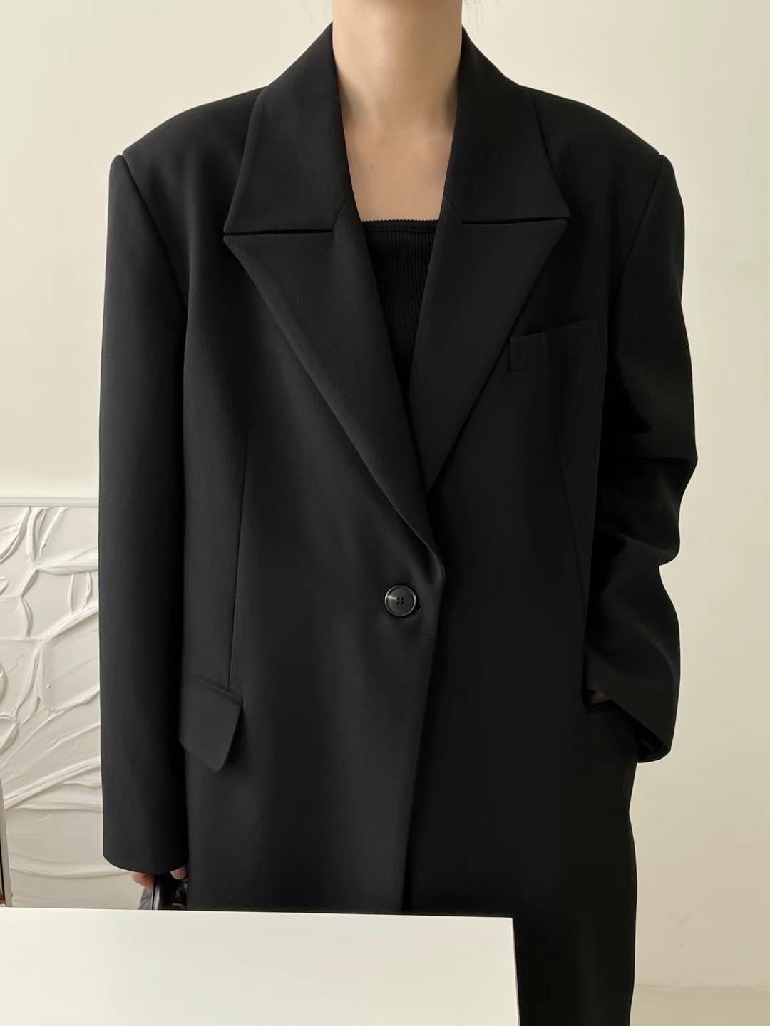 Black Long Shoulder Padded Coat