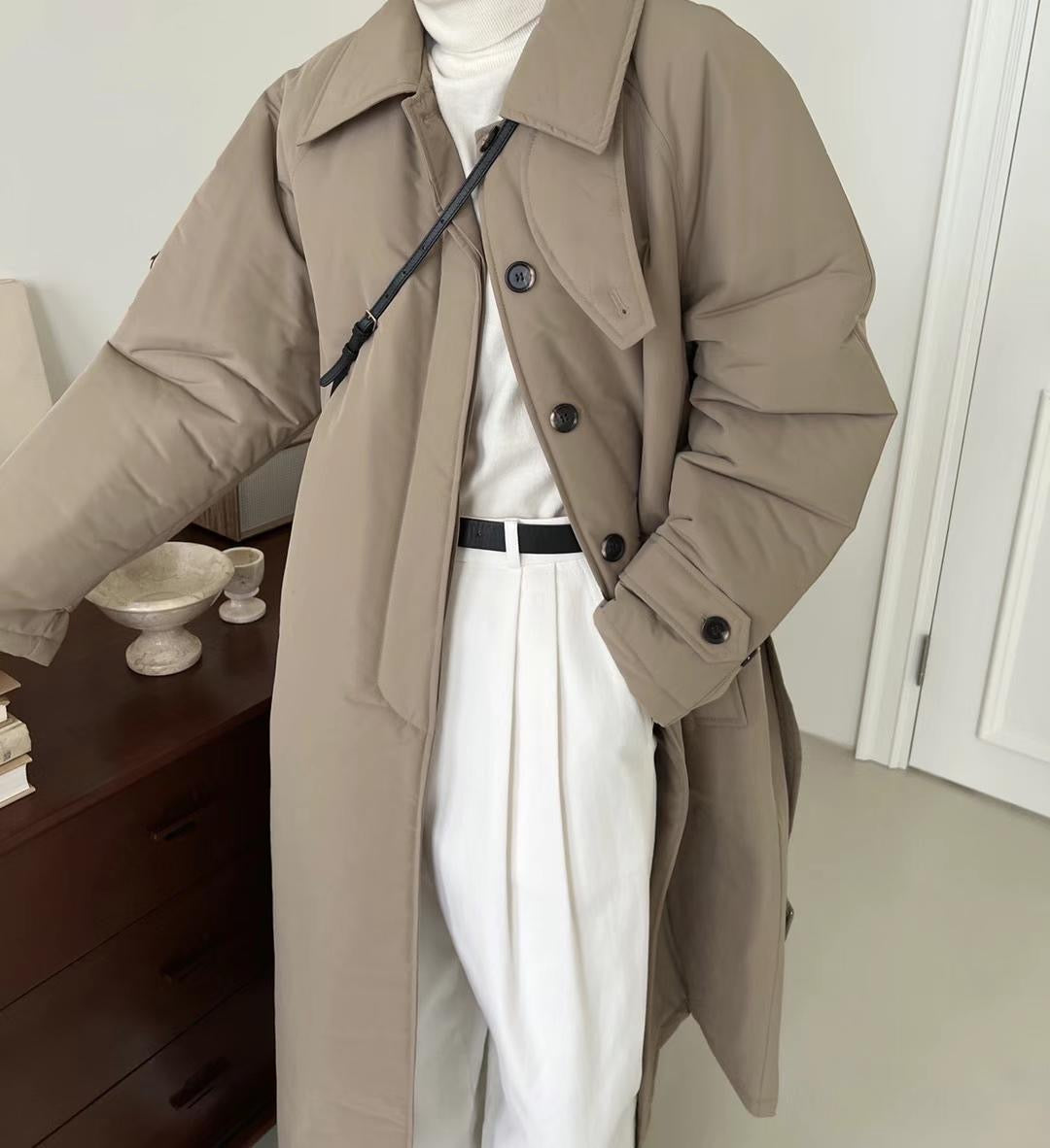 Nina Trench Puffer Coat Beige