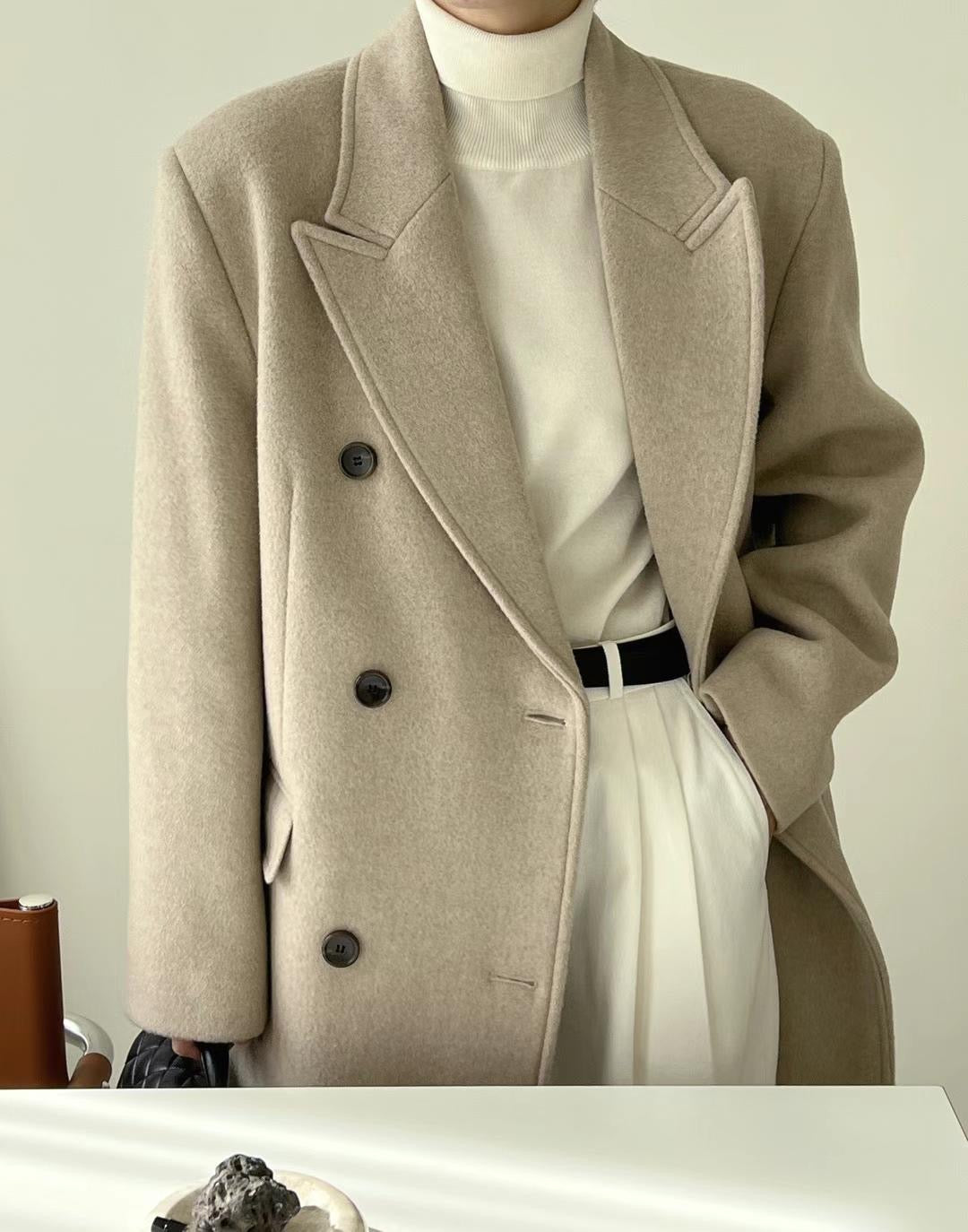 Asya Wool Double Breasted Coat Beige