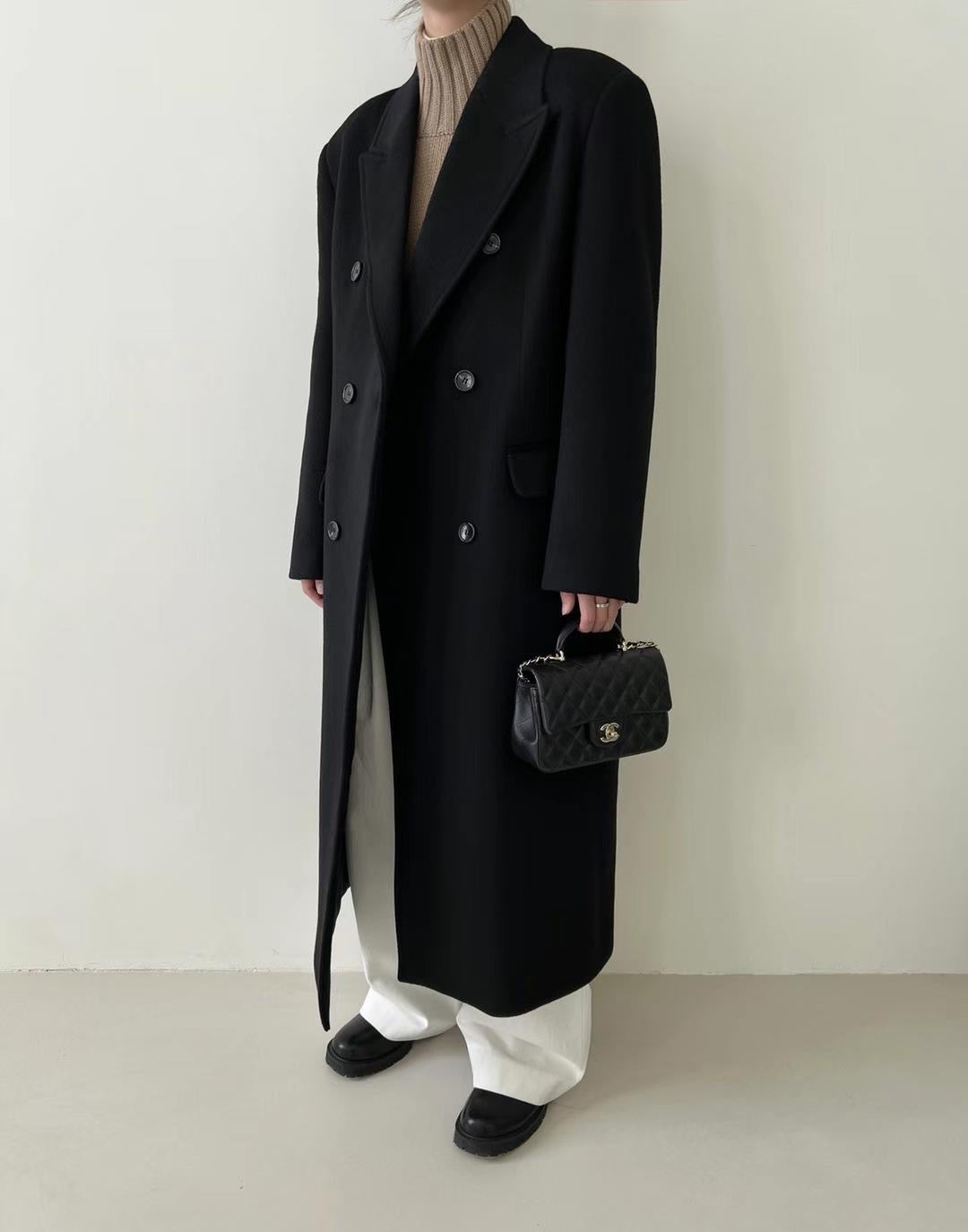 Asya Wool Double Breasted Coat Black
