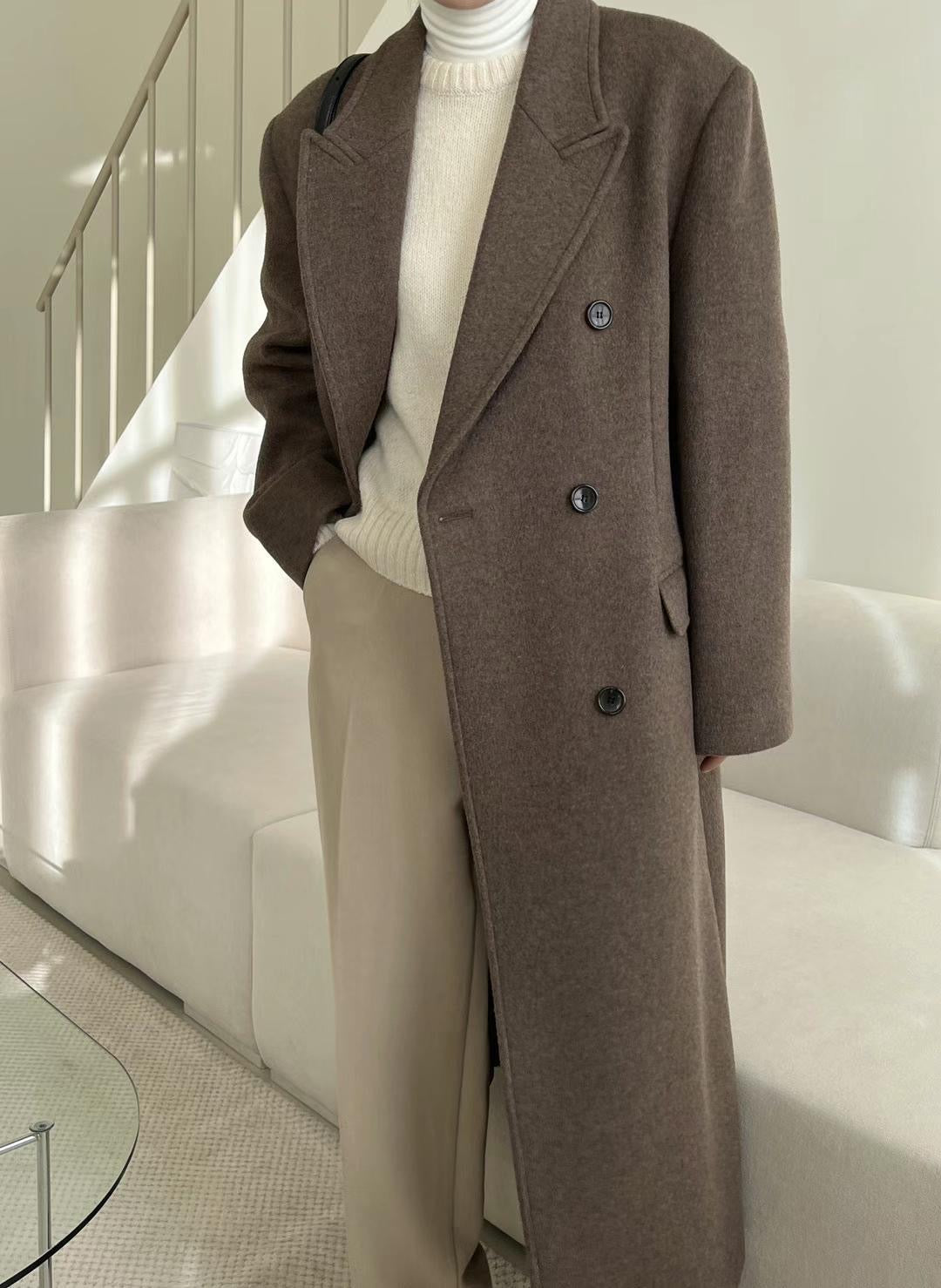 Asya Wool Double Breasted Coat Brown